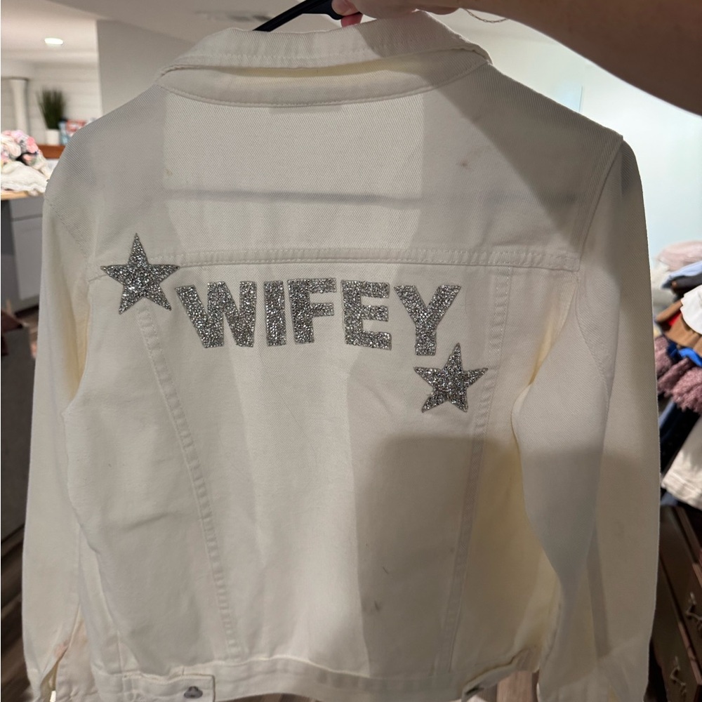 WIFEY custom white denim jacket